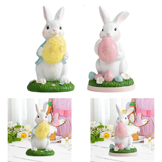 Easter Bunny Statue Desktop Decoration Collectible Holiday Decor Resin Ornament