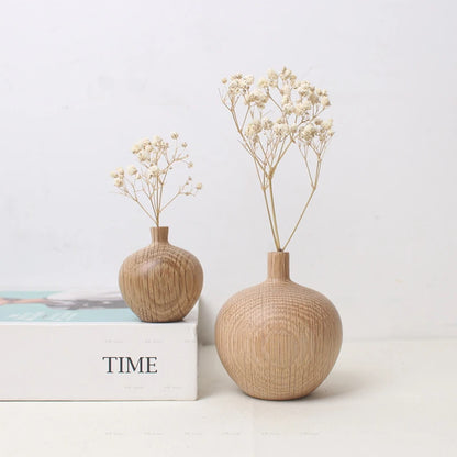 Japanese Style Wooden Flower Vase Natural Solid Wood Plants Flower Pot Art Vases for Wedding Home Office Table Arrangement Decor