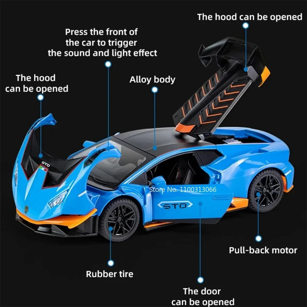 1:24 Lambor LP770-4 Huracan STO Toy Model Sports Cars Wheels Turned Miniature Car 4 Doors Opened Vehicle Boys Educational Toys