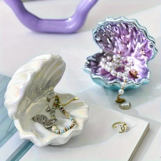 Fashion Shell Ceramic Jewelry Tray Elegant Home Organizer for Rings Earrings Necklaces Keys Art Dressing Tables Accessory Trays