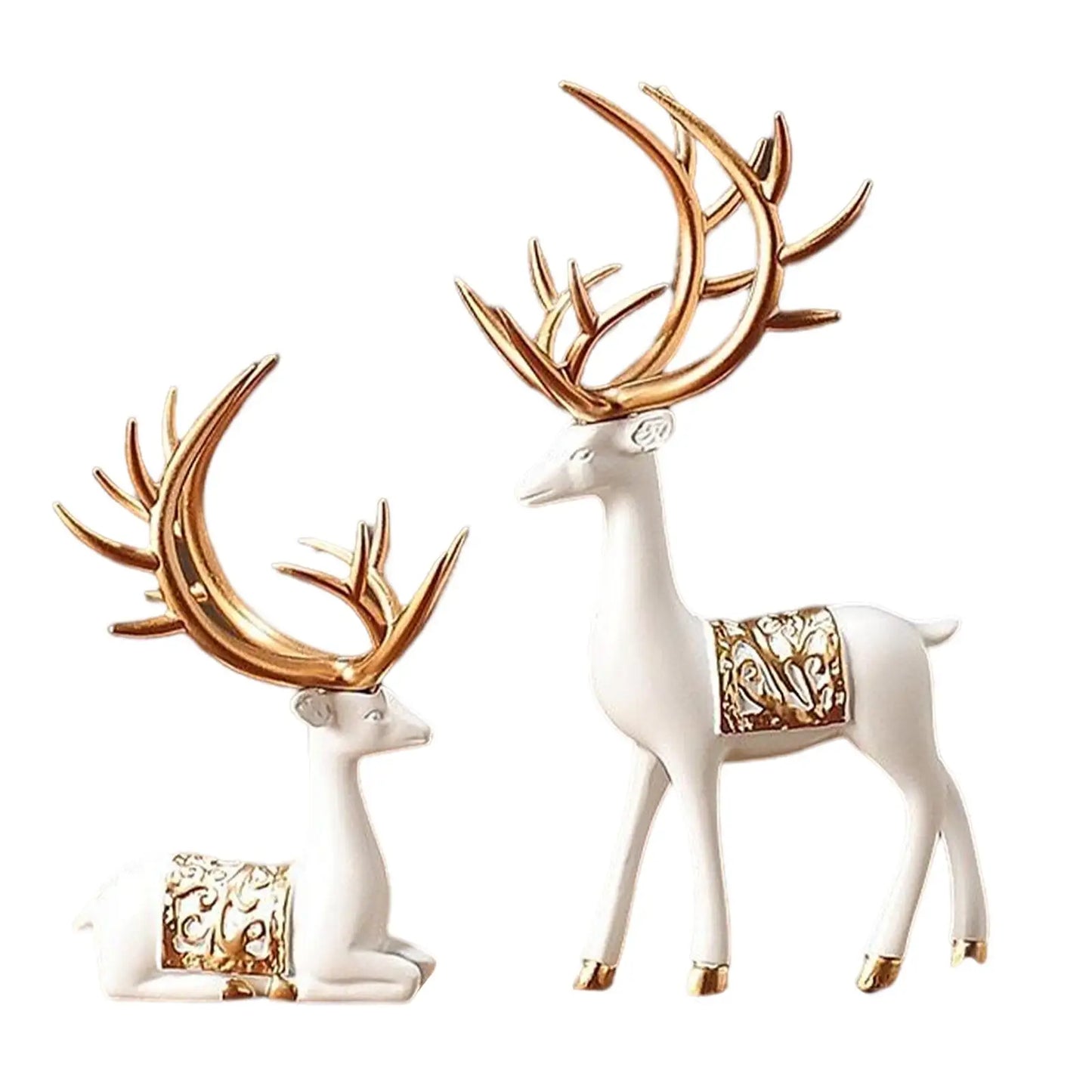 2x Reindeer Statues Craft Figurine Creative for Table Bedroom Decoration Wedding