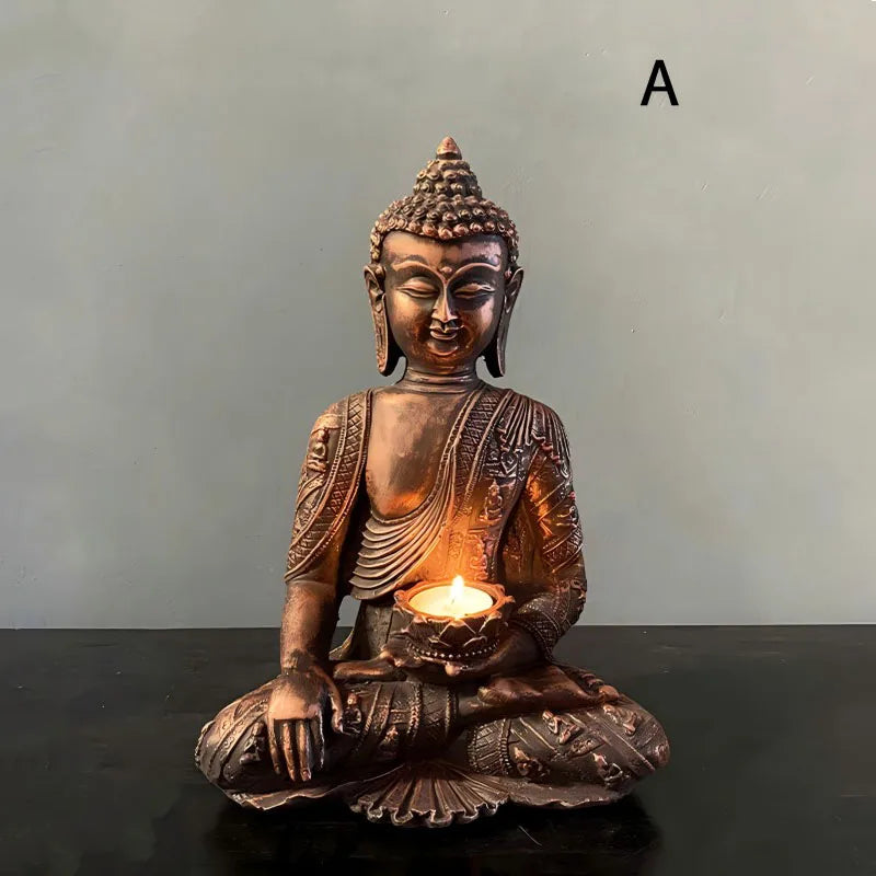 Home Decoration Sculptures And Figurines Resin Handicraft Buddha Candlestick Ornaments Buddha Statue Desk Topper Tablescape