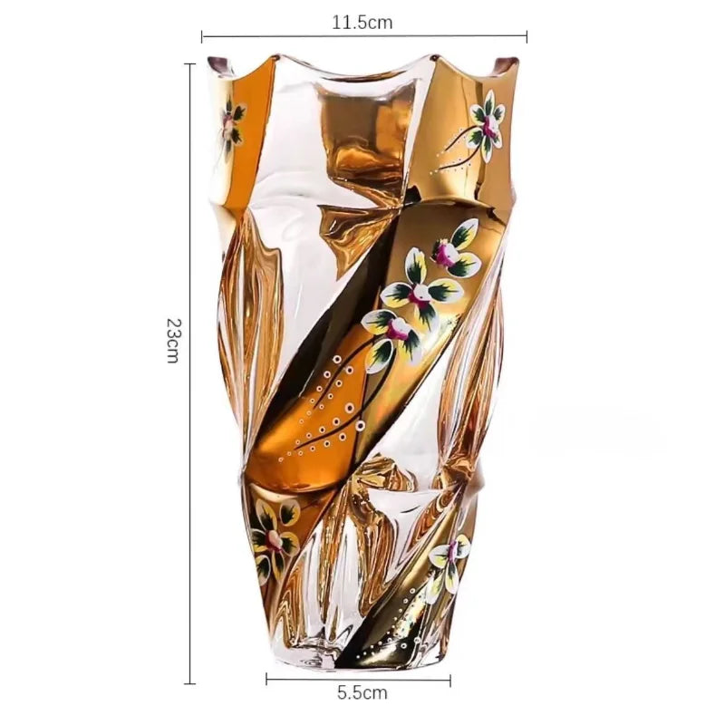 European style Crystal Glass Vase Gold Painted Enamel European Style Decoration Housewarming Gift Home Furnishing decoration