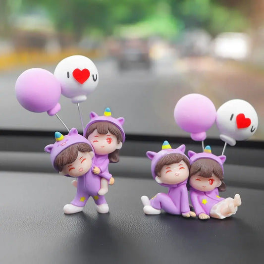 Small Figurines Car Decoration Cartoon Couples Resin Miniatures Dashboard Figurine Accessories Girls Gifts Air Vent Ornaments