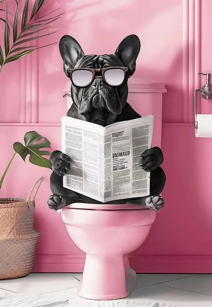 Funny Toilet Animals Black Cat Dog Flamingo Bear Tiger Reading Newspaper Poster Canvas Painting Wall Art Pictures Bathroom Decor