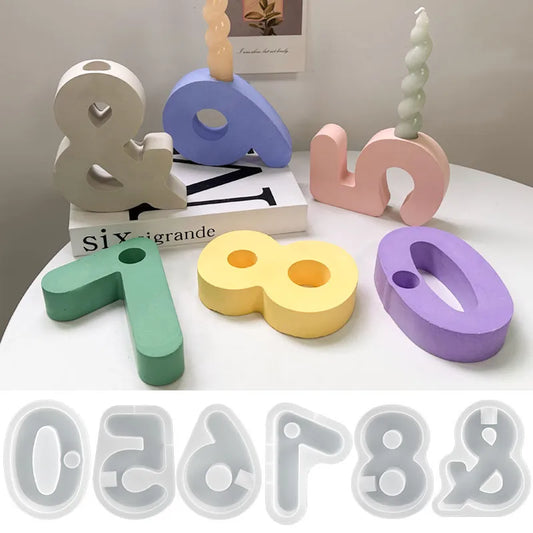 DIY 1-8 Geometric Digital Candlestick Silicone Mold Arabic Numerals Candle Holder Craft Making Plaster Resin Molds Home Decor
