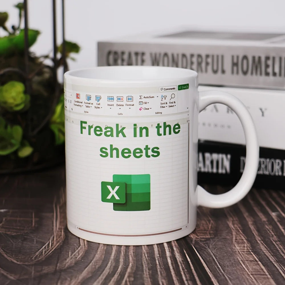 Excel Pattern Coffee Mug Ceramic Mug Office Water Cup Fun Gift for Friends Valentine's Day Gift Microwavable Portable Water Mug