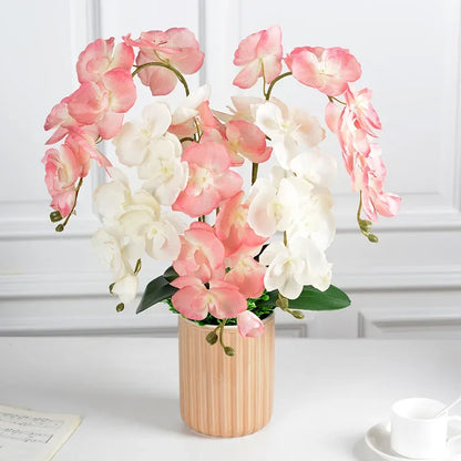 2 Stück 8-köpfige Seiden-Schmetterlings-Orchideen in 17 Farben für Heimdekoration, Vasen, Hochzeit, dekorative Pflanzen, Weihnachtsgeschenke, Box, künstliche Blumen