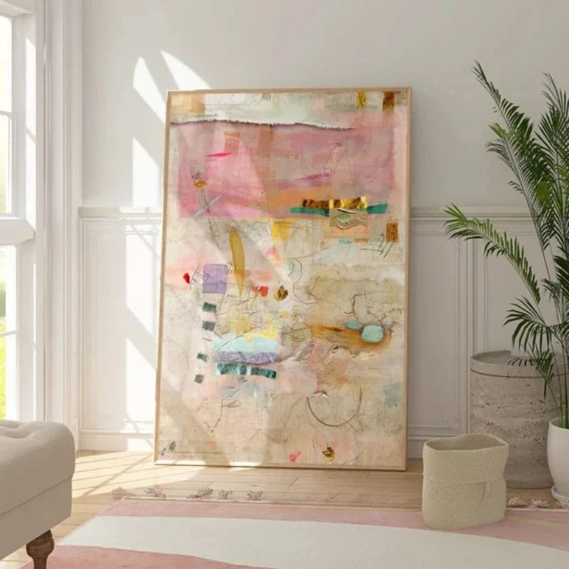 Abstract Painting Print,large Minimalist Abstract Art,Modern Textured Pastel Multicolor,Trendy Aesthetic Large Wall Art Unframed