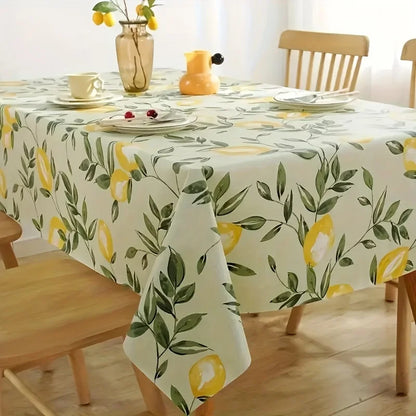 Lemon Leaves Printed Rectangle Tablecloth for Holiday Party Decor Washable Summer Lemon Waterproof Table Cloths Home Decorations