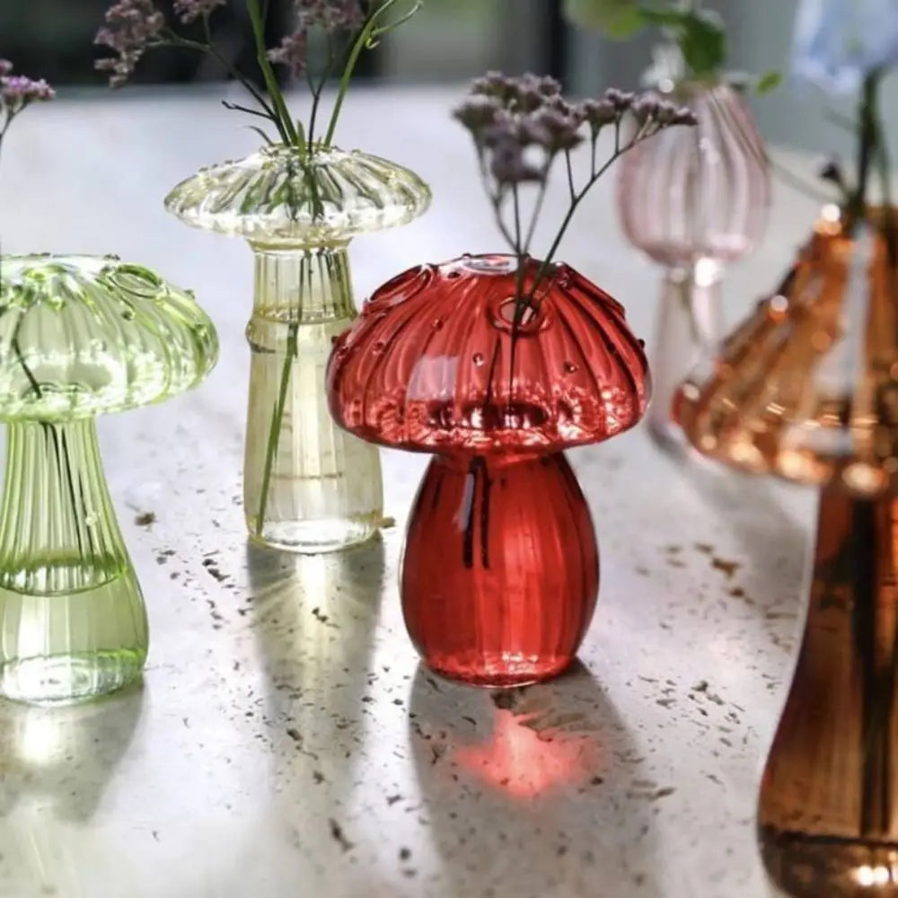 Transparent Jelly Color Mushroom Glass Vase Aromatherapy Bottle Home Small Vase Hydroponic Flower Pot Simple Table Decoration