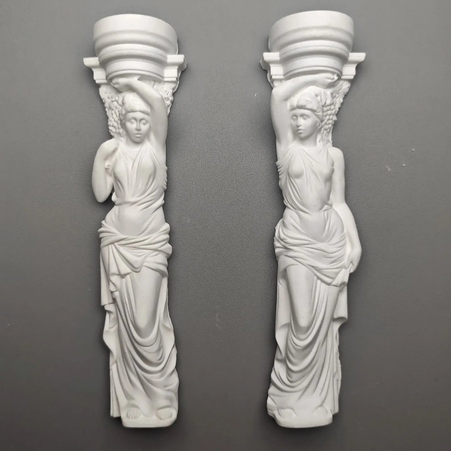Set of Classical Maiden Column Statues - Plaster Sculptures, Greek-Inspired Shelf Artifact & Collectible Study Decor