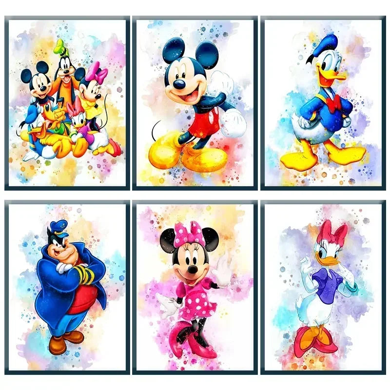Disney Cartoon Poster Watercolor Canvas Painting Mickey Mouse Donald Duck Art Picture Wall Prints Mural Kids Room Decor Gifts