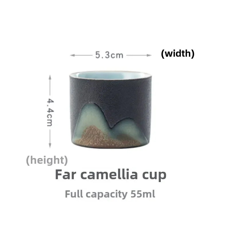 Hand-PaintedCeramicTeaCupSet (4-Pc) - MountainLandscape GiftBox for Corporate Gifts Festival Souvenirs & Chinese Art Collection
