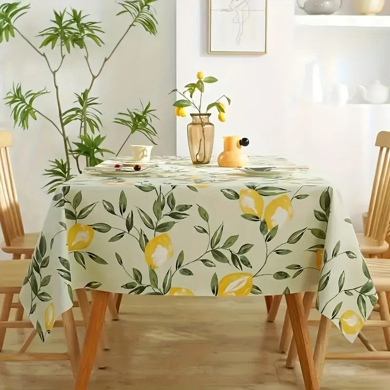 Lemon Leaves Printed Rectangle Tablecloth for Holiday Party Decor Washable Summer Lemon Waterproof Table Cloths Home Decorations
