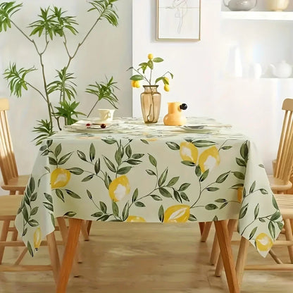 Lemon Leaves Printed Rectangle Tablecloth for Holiday Party Decor Washable Summer Lemon Waterproof Table Cloths Home Decorations