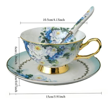 European Royal Palace Bone China Coffee Mug Luxury Porcelain Tea Set Ceramic Tea Cups with Saucer Spoon Drinkware Coffeeware