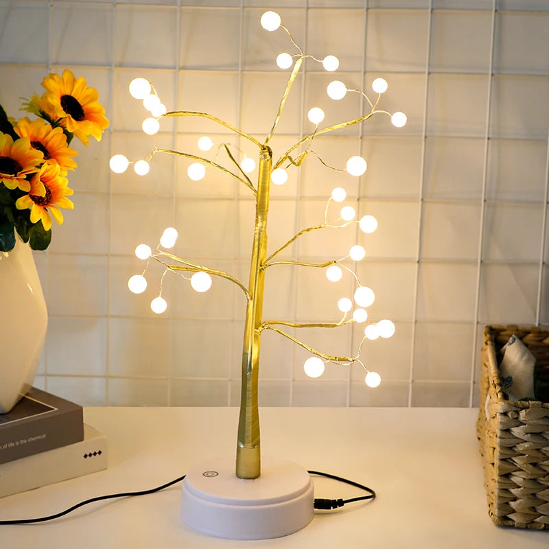 Arbre LED veilleuse de noël Mini fil de cuivre guirlande lampe pour enfants maison chambre décoration décor fée lumière vacances lumière