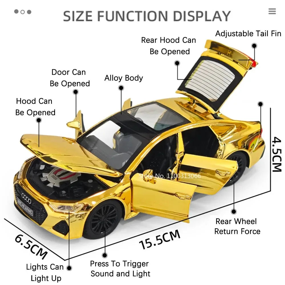 1:32 RS7 Alloy Toys Models Diecast Cars with Light Music Rubber Tires Car 6 Doors Opened Miniature Vehicle Child Adult Gifts