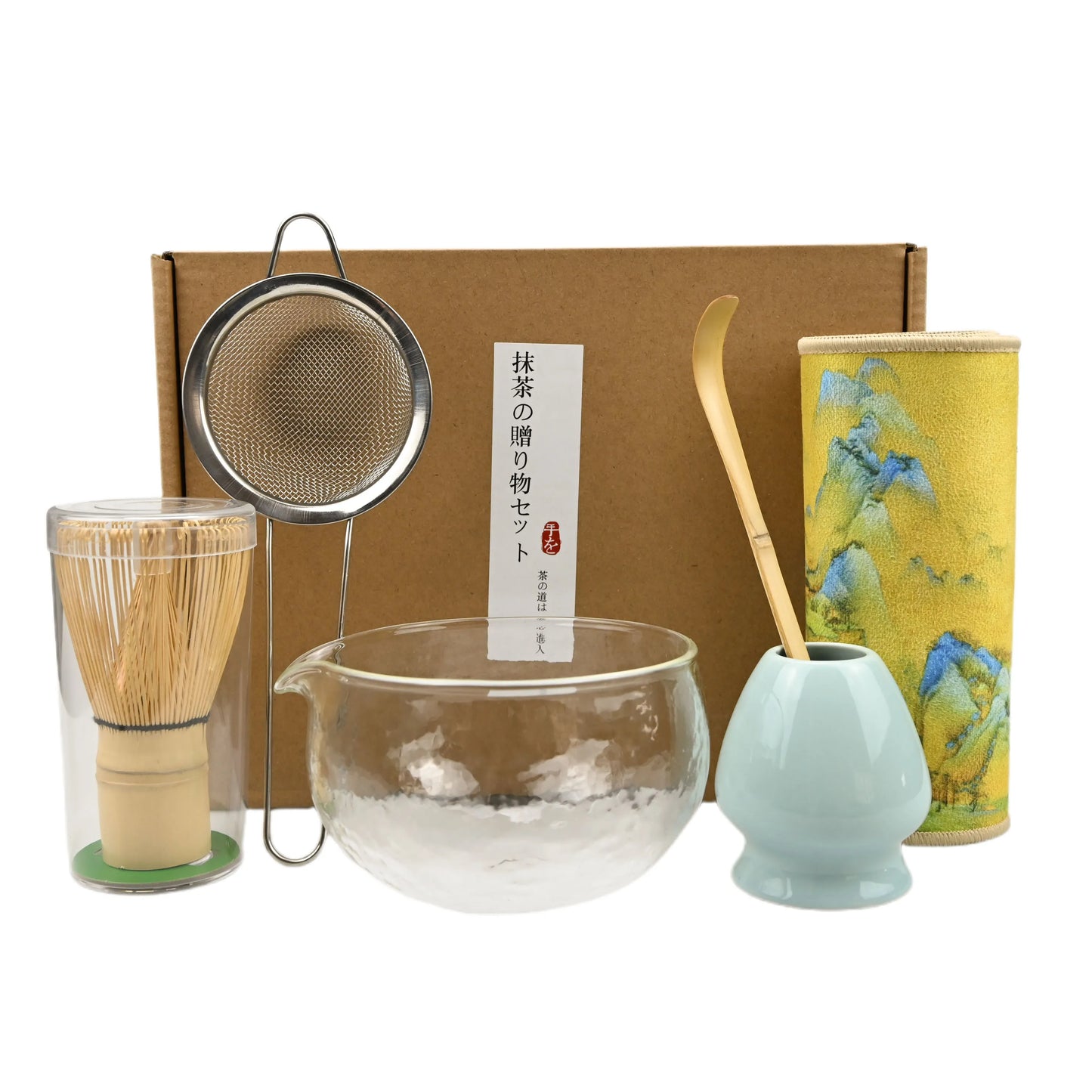 6PCS/Set Japanese-style matcha bowl ,Cloth, Spoon, Strainer, Tea Whisk, Perfect Gift For Ceremony, Traditional Decoration