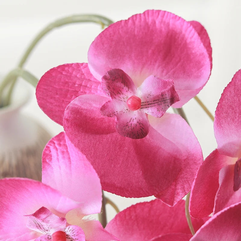 8 têtes d'orchidée en soie branche de fleur artificielle mariage maison bricolage Vase décor faux Phalaenopsis en pot Flores artificiales vente en gros