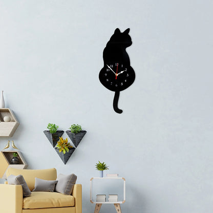 Jolie horloge murale en forme de chat qui remue la queue, pendule pour la maison, décoration de salon, ornements muraux de chambre à coucher