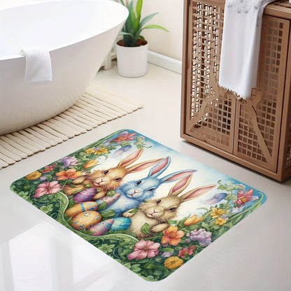 Happy Easter Rabbits Eggs Non-Slip Bathroom Mat Kitchen Bedroom Floormat Front Door Entrance Doormat Balcony Hallway Toilet Rug