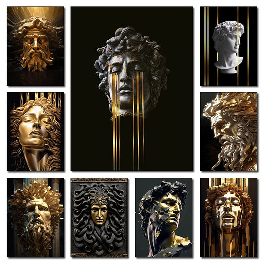 Vintage Advanced Black Gold Sculpture Ancient Greek God Female David Poster Canvas Paint Prints Art Home Wall Decor Frameless