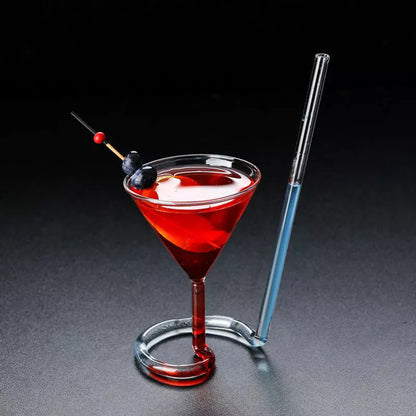 Creative Fun Spiral Cocktail Glass Revolving Martini Creative Long Tail Cocktail Straw Wine Glass for Bar Party Supply Barware