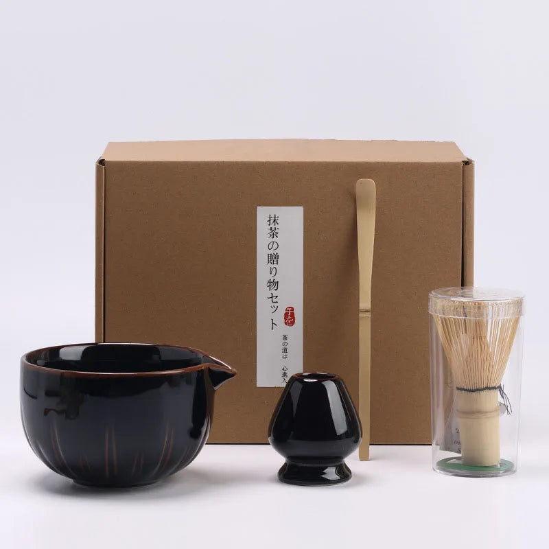 4pcs/set Japanese Style Matcha Tea Set With Tool Rack, Including Bowl, Whisk, Spoon, Great Gift For Ceremony, Traditional Japane
