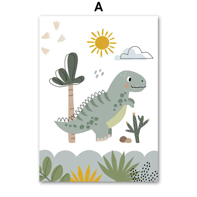Jurassic Period Dinosaur Custom Baby Name Wall Art Canvas Painting Nordic Dino Posters And Prints Wall Pictures Kids Room Decor