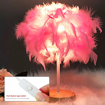 Warm Small Feather Table Lamp LED DC 5V USB Romantic Creative for Wedding Decoration Night Light Girl Bedroom Bedside Atmosphere