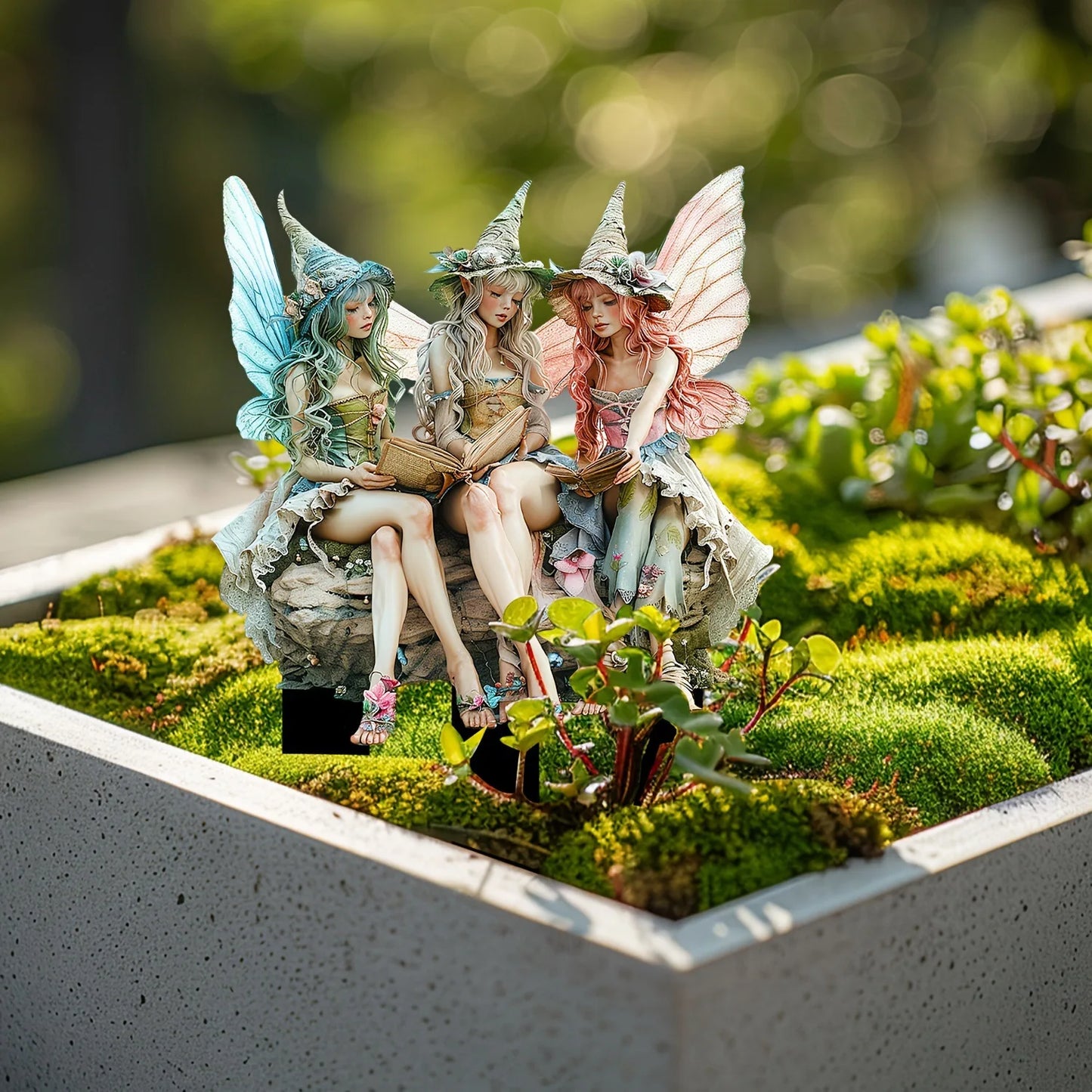 Charming Green Fairy with Dragon Garden Pile - Acrylic Outdoor Art, Bohemian Style Patio Decor, Flower Pot Landscape Accessories