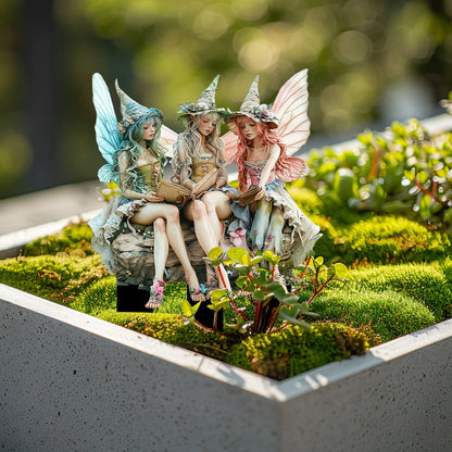 Charming Green Fairy with Dragon Garden Pile - Acrylic Outdoor Art, Bohemian Style Patio Decor, Flower Pot Landscape Accessories