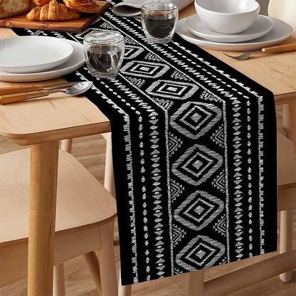 Boho Black White Printed Linen Table Runner Dresser Scarf Decor Modern Geometric Abstract Table Runners Holiday Home Party Decor