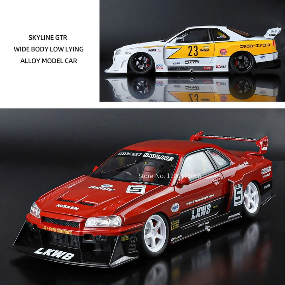 1:18 Alloy Diecast GTR SKYLINE S15 Toys Models Cars 4 Doors Opened Miniature Vehicles with Light Music Car Toddler Kids Gifts