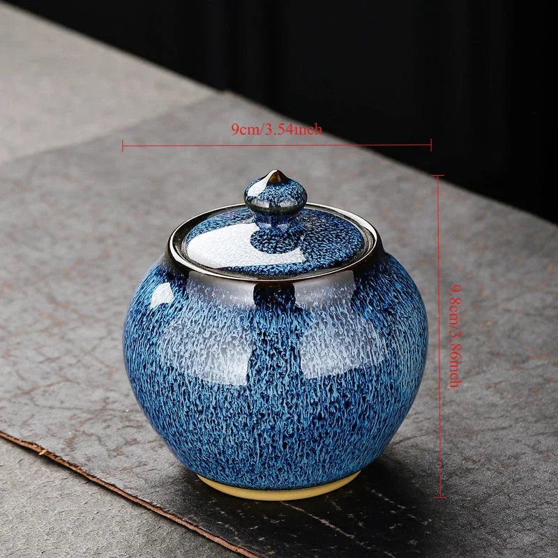 Painted Texture Tea Canister Sealed Ceramic Tea Caddy Storage Jar with Lid Coffee Table Desk Decoration General Jar Candy Can