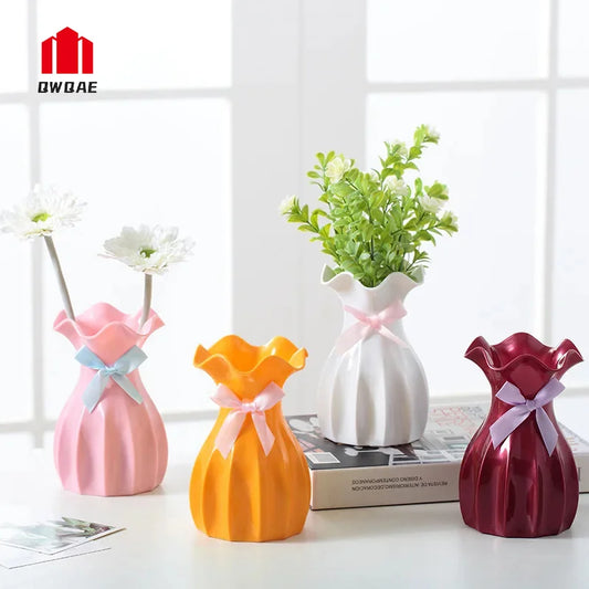 Nordic Blume Vase Hause Dekorationen Moderne Kleine Weiße Getrocknete Blumen Vasen Für Innen Mini Kunststoff Topf Ornament Room Decor