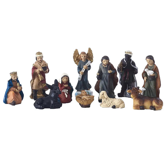 Ensemble de 11 figurines de la Nativité, véritable bébé religieux de la Nativité, Jésus, Sainte Famille, figurines accessoires de scène de la Nativité de Noël