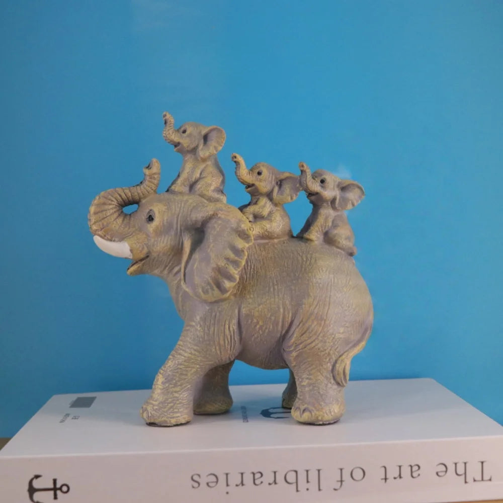 Mother Child Elephant Statue Resin Crafts Living Room Desktop Office Animals Home Feng Shui Decoration Ornaments Creative Gifts