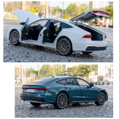 1/24 A7 Alloy Model Car Toys Rear Wheel Pull Back Front Wheel Steering Cars with Light Sound Vehicle for Children Collect Gifts