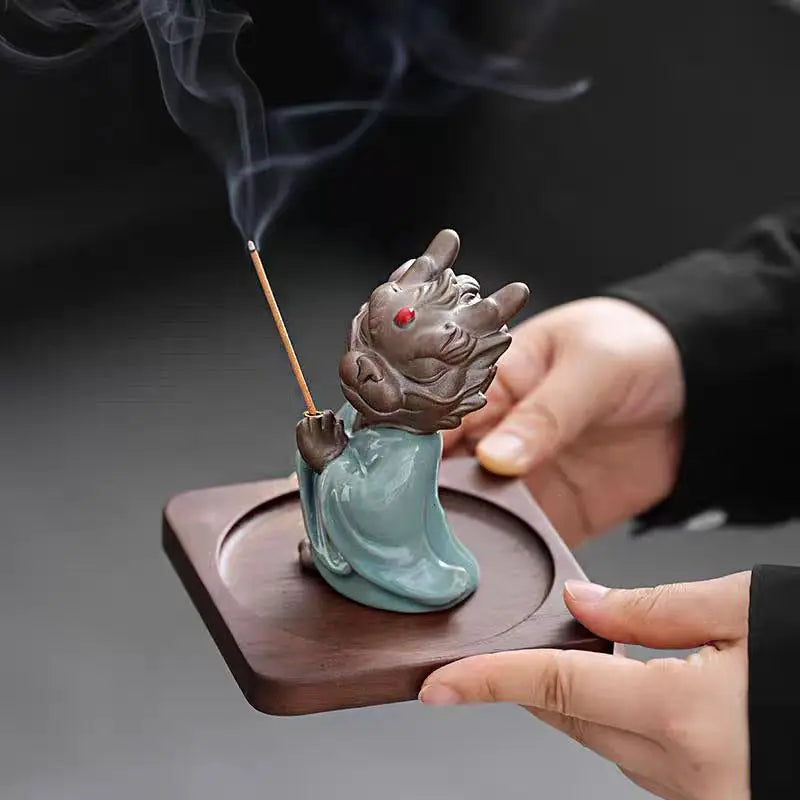 Wishing Dragon Line Incense Burner Creative Ceramic Zodiac Dragon King Incense Insertion Seat Zen Tea Ceremony Desktop Incense
