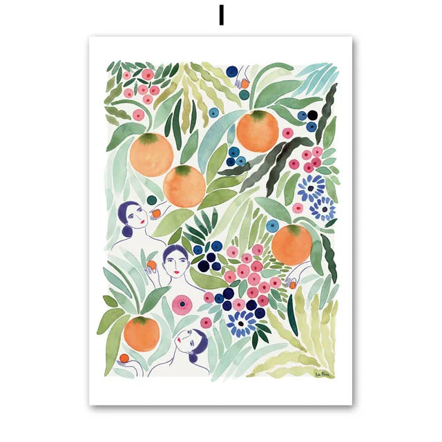 Abstract Girl Hand Fruit Flower Leaf Vase Wall Art Canvas Painting Nordic Posters And Prints Wall Pictures For Living Room Decor