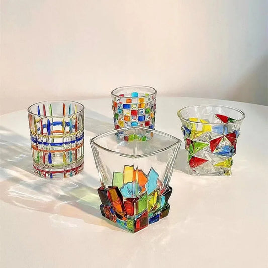 Hand Painted Painted Lines Woven Crystal Glasses Small Gift Hotel Home Glass Cup Thickened Crystal Glass
