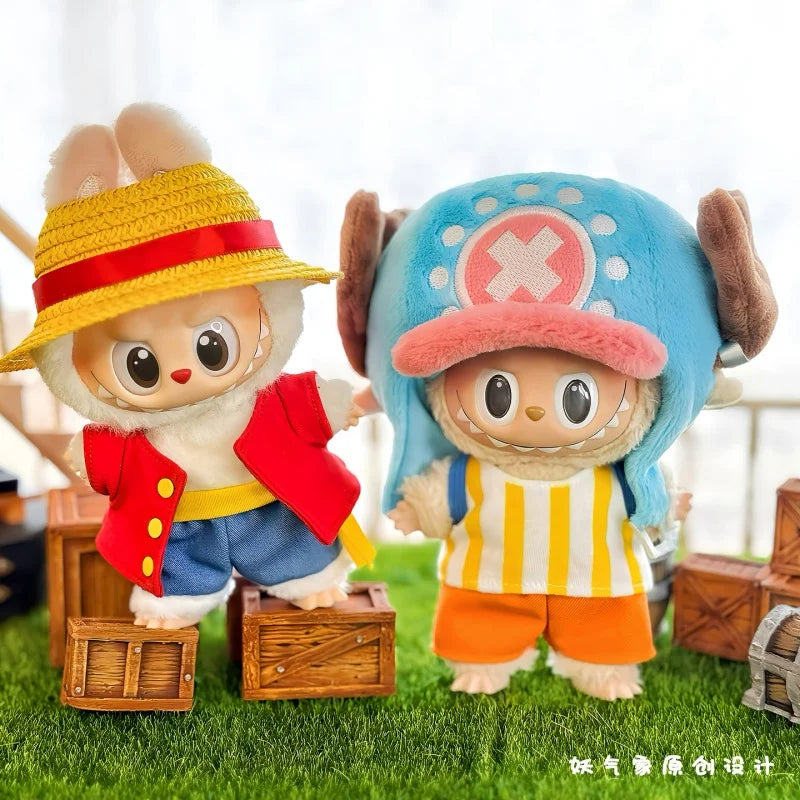 Hot Sale 17cm Lafufu Clothes Cartoon Chopper Hat Backpack Luffy Straw 4-Pcs Set Mini Doll Clothing Fashion Doll Accessories Gift