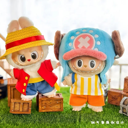 Hot Sale 17cm Lafufu Clothes Cartoon Chopper Hat Backpack Luffy Straw 4-Pcs Set Mini Doll Clothing Fashion Doll Accessories Gift