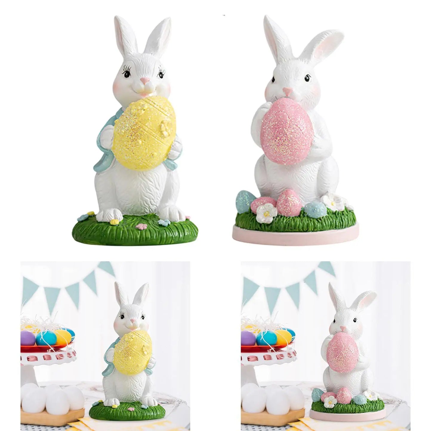 Easter Bunny Statue Desktop Decoration Collectible Holiday Decor Resin Ornament