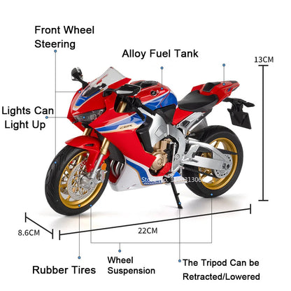 1:9 Honda CBR 1000RR Monkey Motorcycles Toys Alloy Cars Miniature Models Wheel Turned with Light Vehicles Boys Festival Gifts