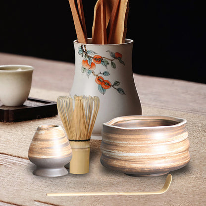 Ensemble de 4 pièces/ensemble Matcha, fouet en bambou, bol en céramique, outils de préparation du thé à domicile, accessoires, service à thé Matcha, cadeaux d'anniversaire