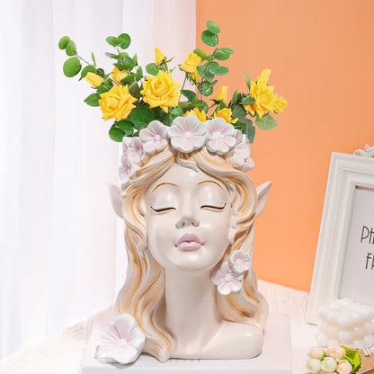 ERMAKOVA Nordic Resin Vase Flower Fairy Angel Human Head Abstract Half Body  Arrangement Human Face Modern Home Decoration